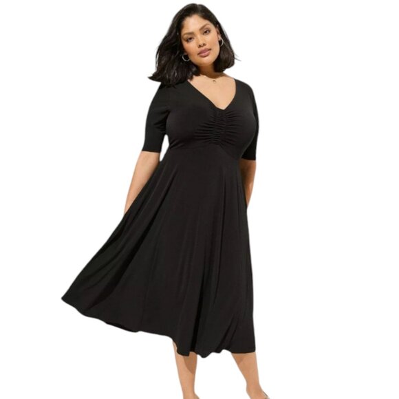 Torrid Midi Studio Knit Ruched Front Dress - Picture 1 of 8